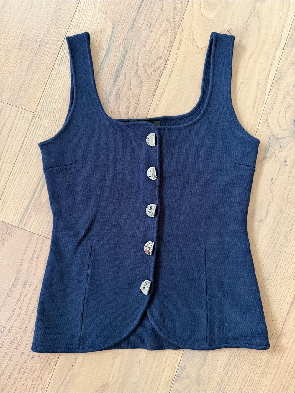 Zara Women's Small Navy Square-Neck Button Front Tank Top